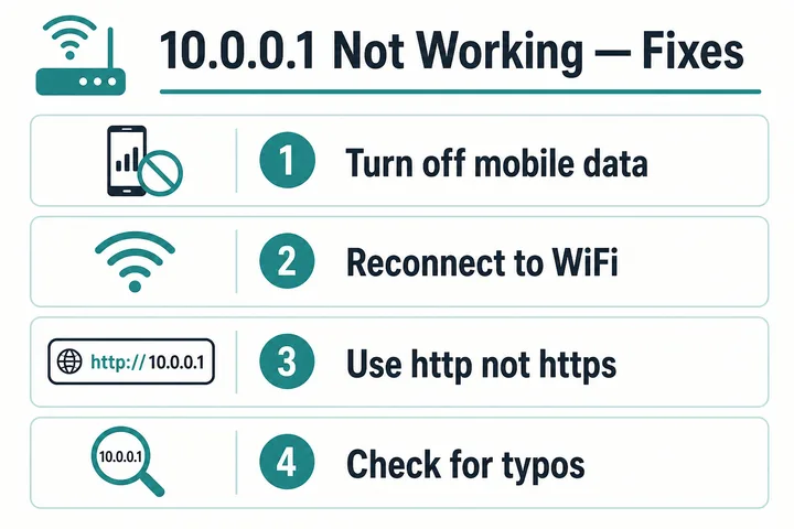 10.0.0.1 not working troubleshooting checklist