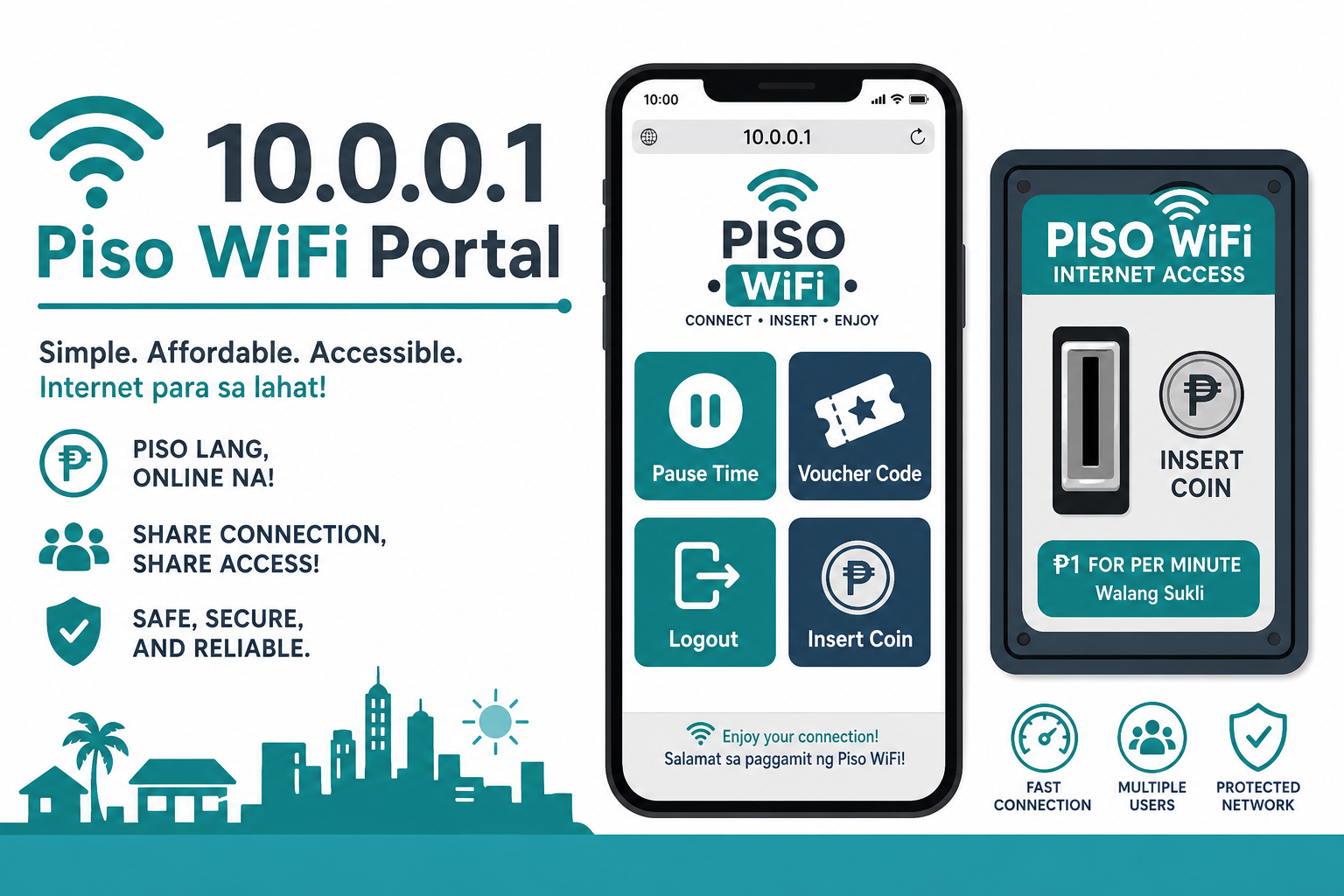 10.0.0.1 Piso WiFi portal pause voucher logout