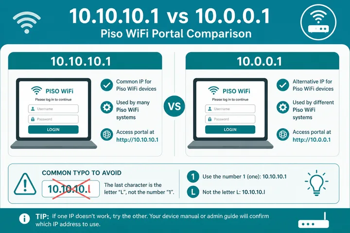 10.10.10.1 compared with 10.0.0.1 Piso WiFi portal gateway