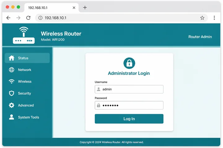 192.168.10.1 home router admin gateway login page