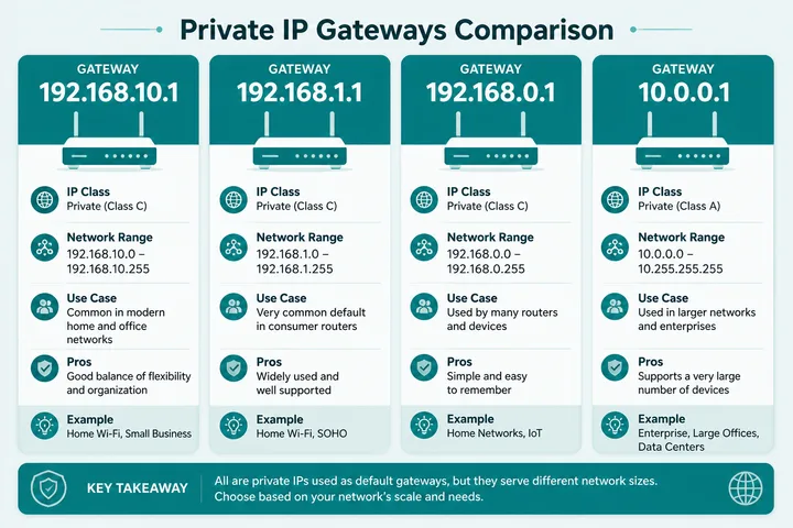 192.168.10.1 compared with 192.168.1.1 192.168.0.1 10.0.0.1