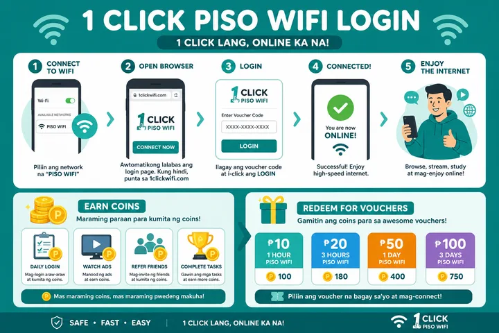 1 Click Piso WiFi login insert money and voucher