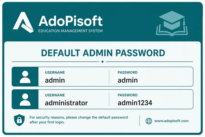 AdoPisoft default admin password admin admin or administrator admin1234