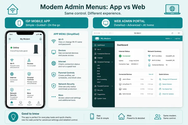 GlobeOne GFiber app versus browser modem admin comparison