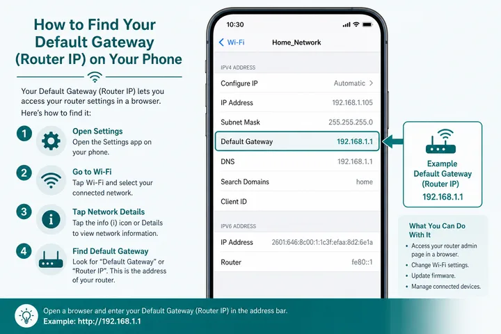 Find default gateway IP in phone WiFi settings