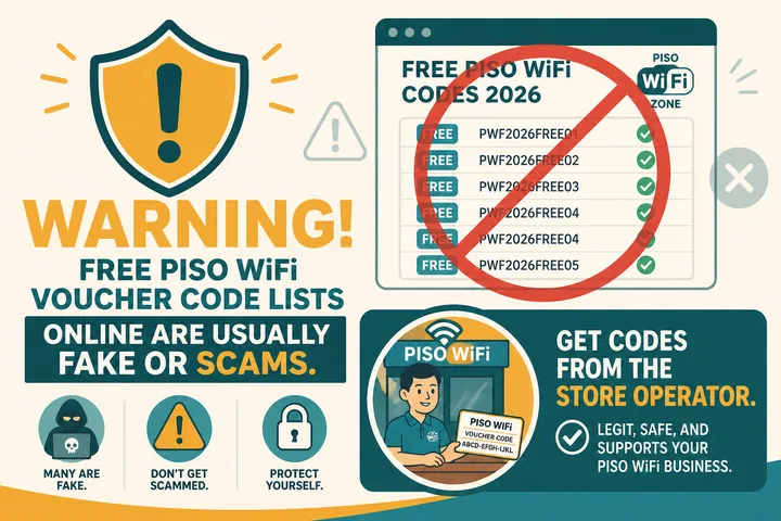 Warning that free Piso WiFi voucher code lists online are usually fake