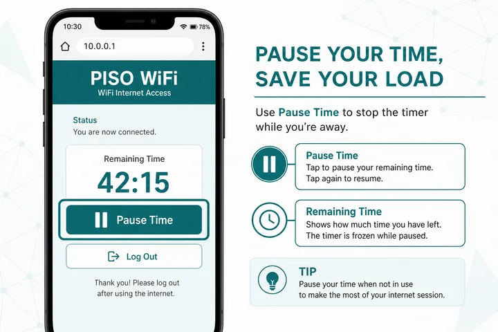 How to pause Piso WiFi time on the 10.0.0.1 portal