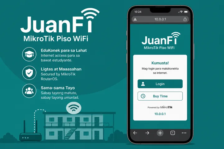 JuanFi MikroTik Piso WiFi portal at 10.0.0.1