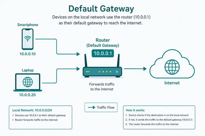 How a Default Gateway Works Default gateway forwarding device traffic from a local network to the internet