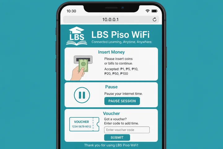LBS Piso WiFi portal login screen at 10.0.0.1
