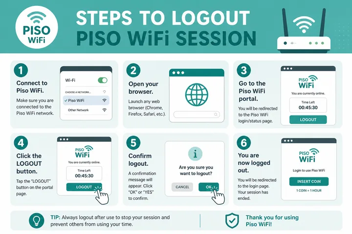 Steps to logout Piso WiFi session at portal
