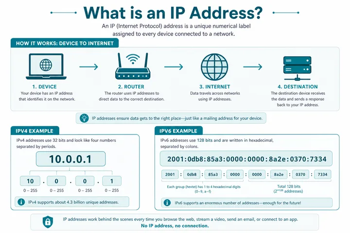 IP address concept showing a device local gateway and internet connection