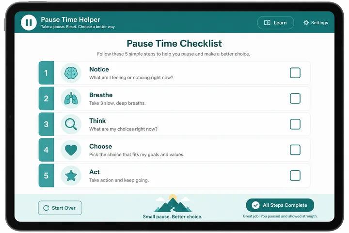 Interactive pause time helper checklist for Piso WiFi