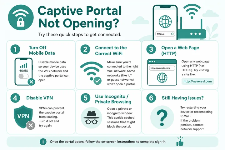 Troubleshooting a captive portal that will not open on Piso WiFi