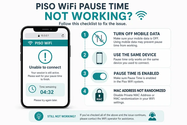 Piso WiFi pause time not working troubleshooting checklist