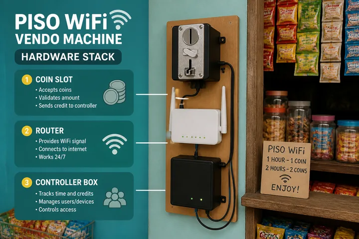 Piso WiFi machine vendo hardware router controller coin slot