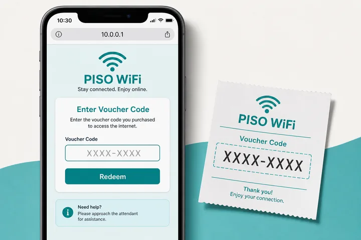 Piso WiFi voucher code entry on 10.0.0.1 portal