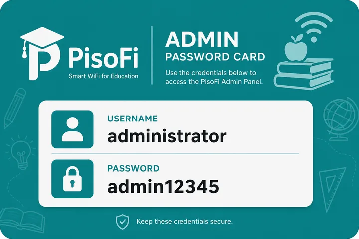 PisoFi default admin username administrator password admin12345