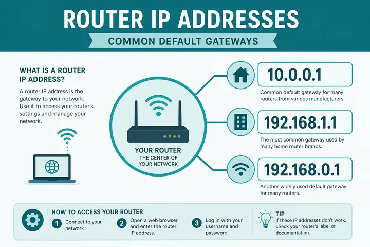 Common router IP addresses and WiFi login portal gateway list