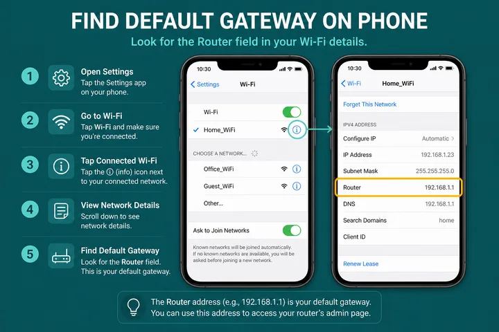 How to find your router default gateway IP on phone or PC